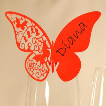10 Platzkarten "Schmetterling" ans Glas in Orange